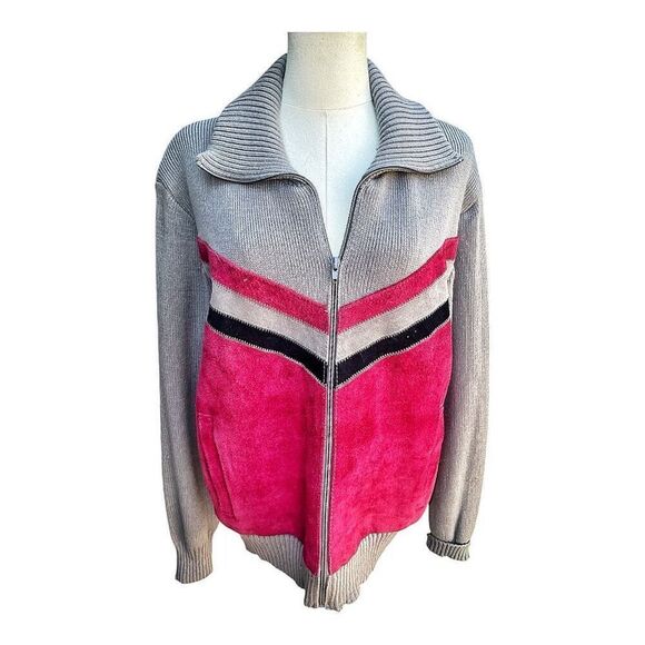 Men’s Vintage Hands Off Gray & Burgundy Suede Sweater Jacket Size Large - Picture 1 of 6